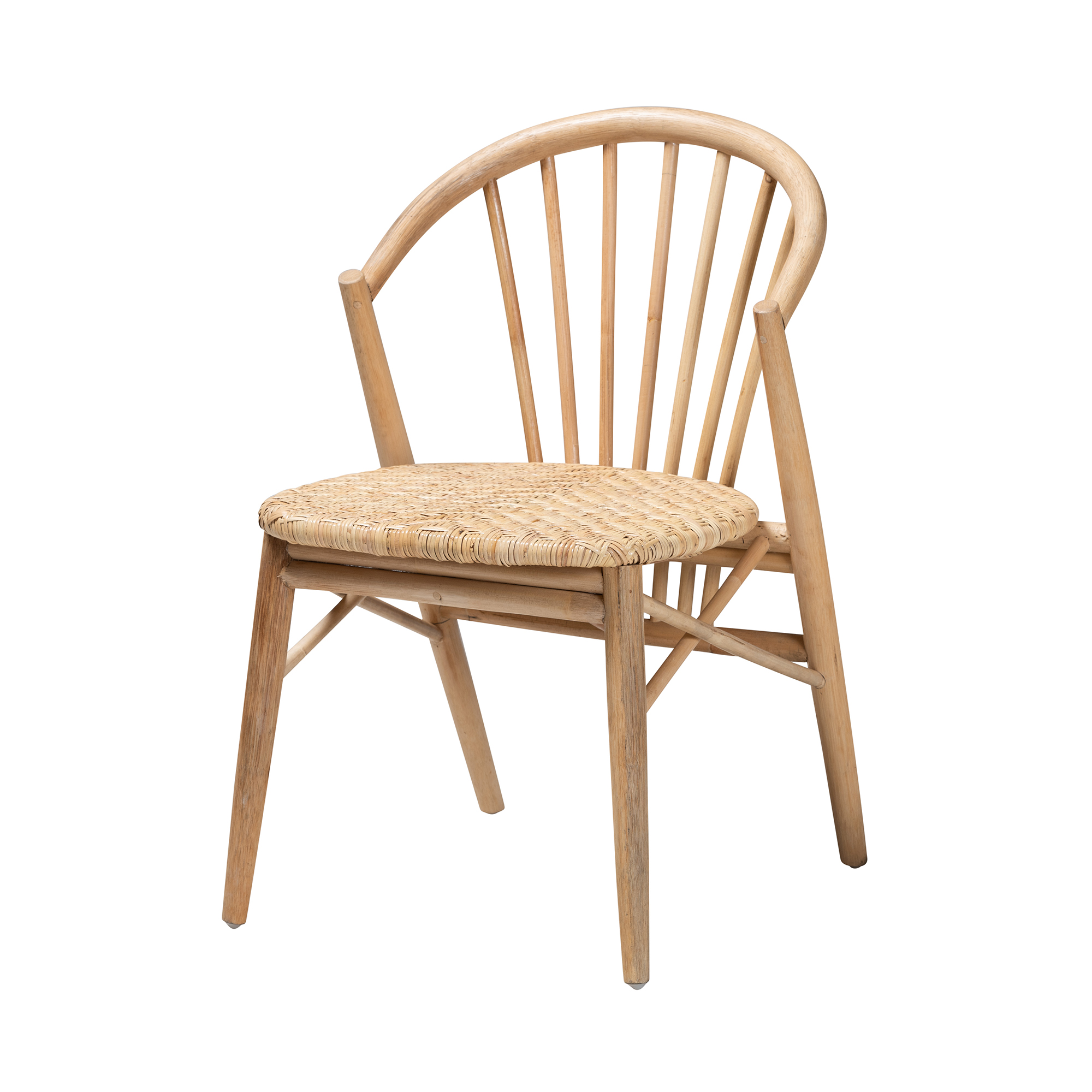 Baxton Studio Kobe Mid-Century Modern Natural Brown Finished Wood and Rattan Dining Chair